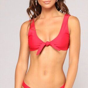 Fashion Nova Hot Red Tie Front Bikini Top - Small